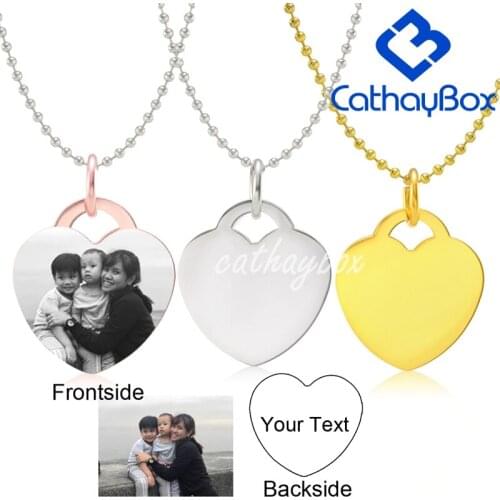 Personalized Stainless steel Engrave Name Photo Heart Blank Charm Pendant Necklace
