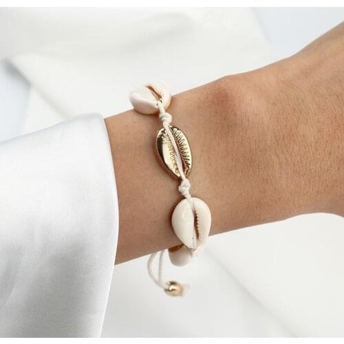 Cross-border fashion new European and American personality simple Hawaiian style alloy shell hand-woven bracelet bracelet bracel