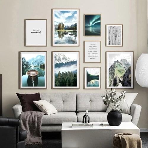 Scenery Picture Canvas Painting Mountain Lake Landscape Wall Art Scandinavian Poster and Print for Modern Home Living Room Decor