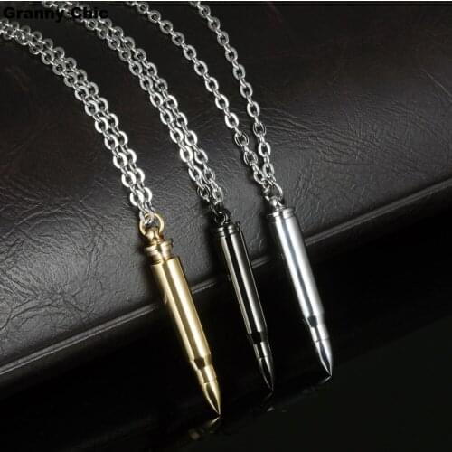 Granny Chic Popular Sale Mens Jewelry High Quality Silver Stainless Steel Bullet Pendant Necklace