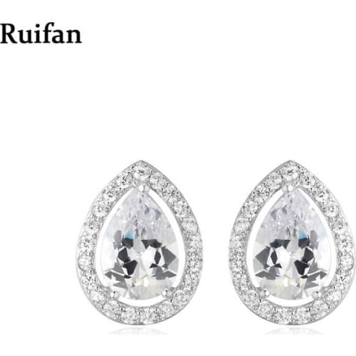 Ruifan Korean Teardrop Cubic Zircon Stud Earrings for Women Lady Trendy Sterling Silver 925 Jewelry 2020 New on the Ears YEA018