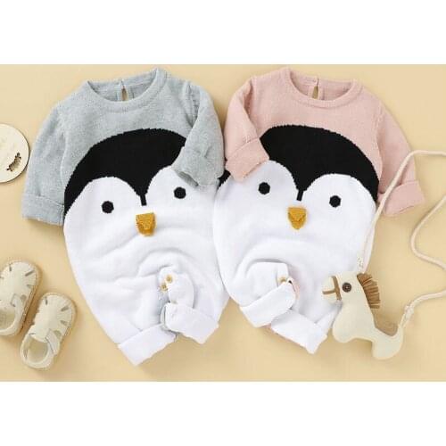 Autumn Winter Baby Boys Girls Cartoon Penguin Rompers Clothes Children Baby Boy Girl Kids Knitting Long Sleeve Rompers