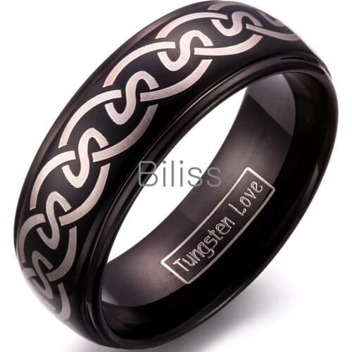Unique Top Quality 8mm Vintage Ring Men Jewelry Gothic Knot Design Wholesale Black Men Tungsten Rings For Party anel masculino