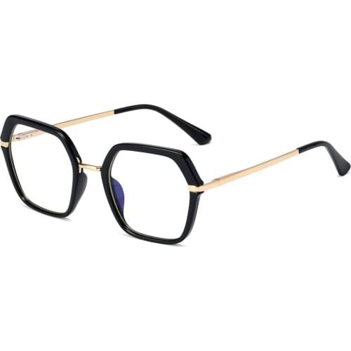Veshion Hexagonal Eyeglasses Womens Frame TR90 Computer Blue Light Filter Glasses Optical Female Big Frame Clear Lens Gold
