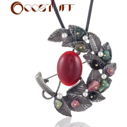 Vintage Long Necklace with Leaf Pendant Color Stone Long necklaces & pendants Wholesale Jewelry collares mujer colar choker 2020