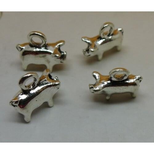 100pcs/lot Vintage Silver Pig Charms 10x9mm 3D Animal Pendant Handmade Jewelry Suppliers