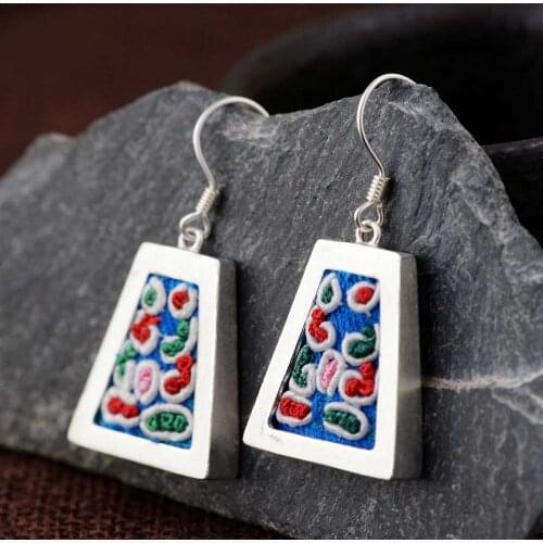 FNJ Chinoiserie Earrings 990 Silver 100% Pure Original S990 Silver Sterling Drop Earring for Women Jewelry