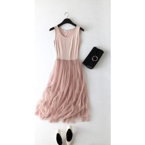 Lanxirui Brand Women Lace Casual Dress Summer Patchwork Mesh Party Dress Gauze Plus Tank Dress Sundress