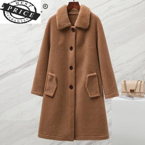 Fur Coat Real Female Vintage Sheep Shearing Long Jacket Women Clothes 2021 Korean Elegant Ladies Wool Warm Coats 12C33a2