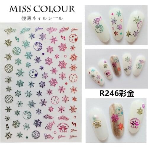 1 Christmas Nail Sticker Snowflake Snowflake Snowman Winter Nail Art Deco Christmas tree Hats Manicure Gold