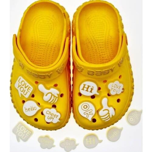 10pcs PVC Phrase Love You Hi Fluorescence Croc Charms Glowing Shoe Charms Accessories Light Up Shoe Decorations Kids Gift