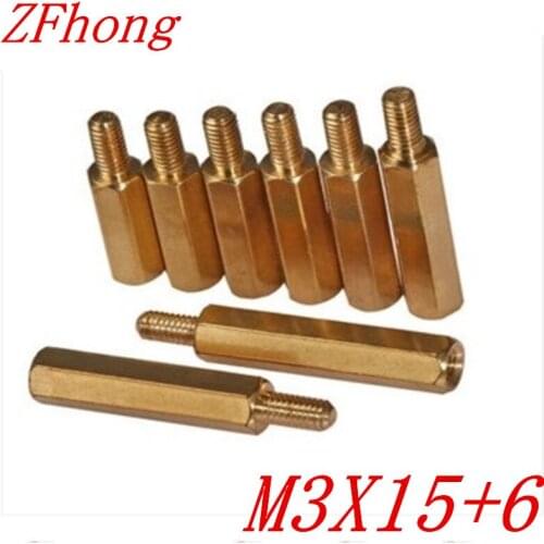 100PCS M3 x 15+6 M3*15 male to female brass standoff spacer