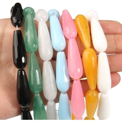 10x30mm Natural Faceted Colorful Chalcedony Jades Stone Water Drop Loose Spacer Beads For Jewelry Making Diy Bracelet Accessorie