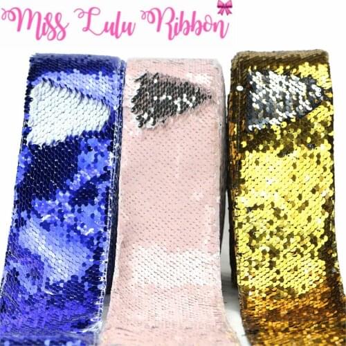 3"75mm Double Color Reversible Sequin Ribbon Blue Pink Gold Silver White DIY Wedding Party Gift Bowknots Making 25yards/roll