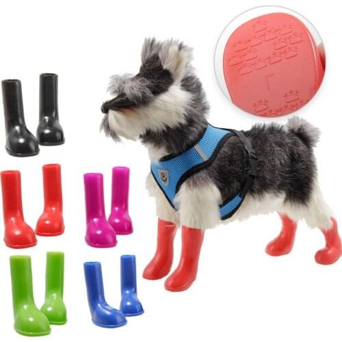 4pcs/lot Pet Dog Rain Shoes Anti Slip Waterproof Dog Cat Rain Shoes Pet Dogs Booties for Four Seasons Pet Dog Accessories