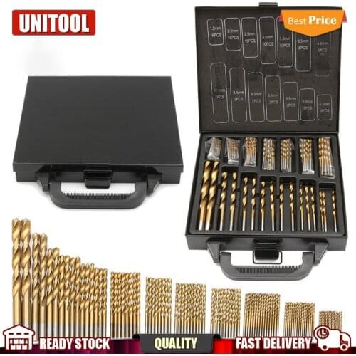 99pcs High Quality 1.5-10mm Titanium Coated HSS Twist Drill Bits Set And Case Plastic Wood Metal Drilling Tool Kit Box