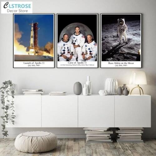 Apollo Moon Landing Astronaut Canvas Painting Space Rocket Retro Poster and Print Wall Art Picture Office Living Room for Decor