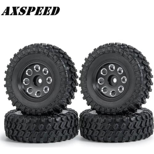 AXSPEED 4PCS/Set SCX24 Wheels Kit Metal Wheel Hub and Rubber Tire for 1:24 Axial SCX24 90081 RC Crawler Car Upgrade Parts