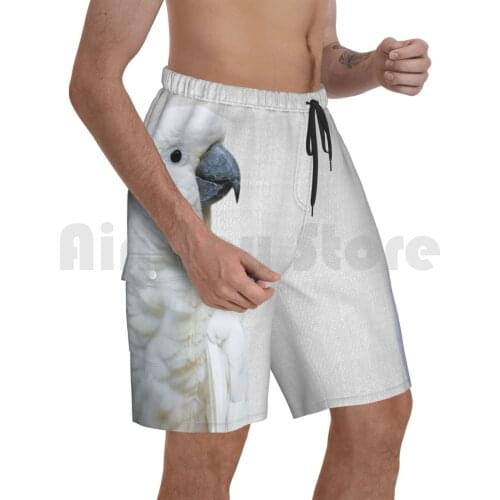 White Cockatoo-Colorful Beach Shorts Men Beach Pants Swim Trunks Animal Animals Peekaboo Wild Wildlife Nursery Modern