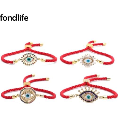 Multicolor Cubic Zirconia Stones Gold-plated Evil Eye Lucky Charm Bracelet Women Trendy Round Pretty Eyelash CZ Cord Jewelry Her