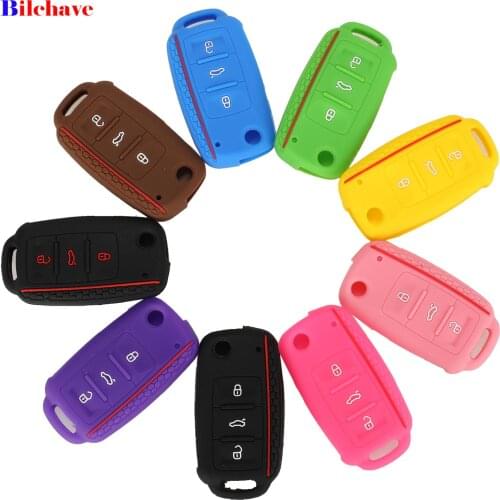 Bilchave 10pcs For Volkswagen polo passat b5 golf 4 5 6 MK5 MK6 Eos Bora Beetle TSI Fob 3Button Silicone Remote Car Key Case