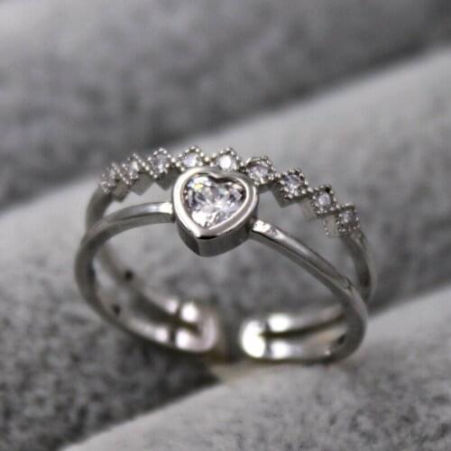 New Fashion white Heart Zircon Rings Sweet Elegant Round Ring for Girl Women Finger Bague jewelry Bridal WeddingGift Delicate