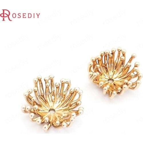 39545)10PCS Diameter 15MM Height 6MM 24K Champagne Gold Brass Flower Caps Beads Caps Jewelry Making Supplies Diy Accessories