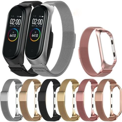 Magnetic Milanese Loop Stainless Steel Strap Replacement Wristband Watch Band Bracelet For Xiaomi Mi Band 3 4
