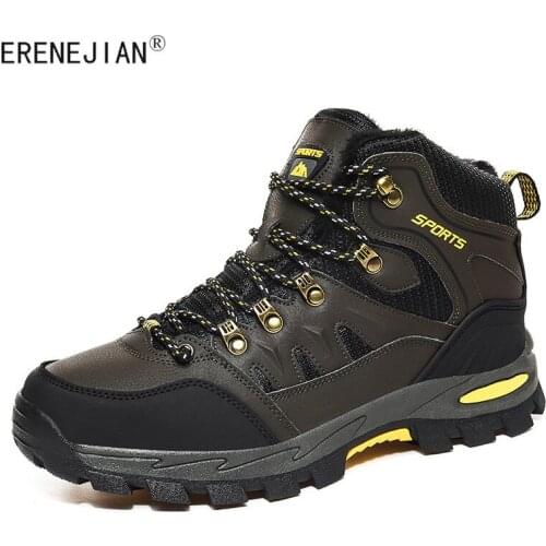 ERENEJIAN Mens Warm Hiking Boots Waterproof Trekking Ankle Boots Fleece Lined Thermal Outdoor Tactical Shoes Sneakers