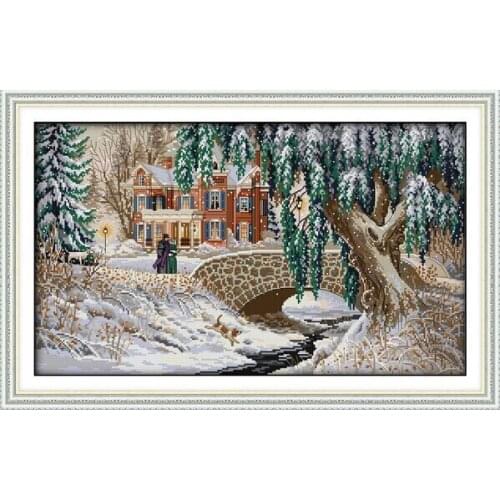 Snow-Covered Landscape Wintergarden Needlework,Cross stitch,Embroidery kits, Printed Patterns Cross-Stitching,DIY Handmade