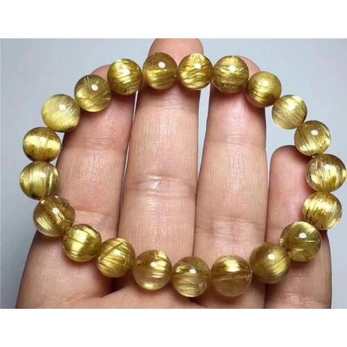 9.5mm Genuine Natural Rutilated Titanium Quartz Bracelet Woman Man Brazil Cat Eye Effect Round Beads Crystal Lucky Stone Jewelry