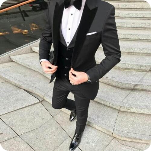 Latest Coat Pants Designs Black Suits for Men Wedding Groom Tuxedos Peaked Lapel Slim Fit Costume Homme 3Piece Terno Masculino