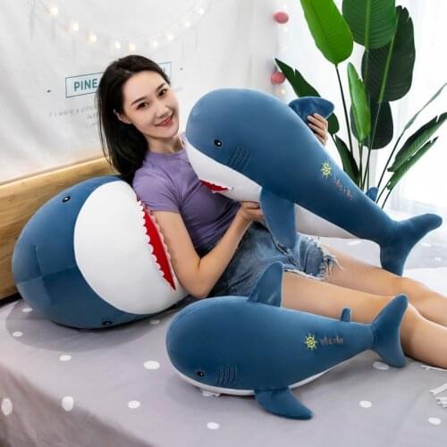100cm New Plush Stuffed Hot Sharks Toys Soft Cartoon Dark Blue Fish Doll Long Pillow Chair Cushion Birthday Gift For Girlfriends