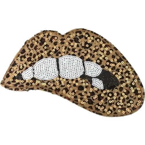 New Arrival Large Leopard Lips Patches iron on Sequined Patches Clothes Decorated Accessory DIY Mouth Embroidered Applique