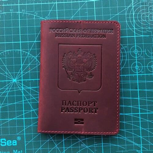 Genuine Leather Russia Passport Cover Full Grain Leather Passport Gift for Travel