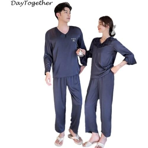 Couple Sleepwear Family Pijama Lover Night Suit With Lace Men & Women Pajamas Summer Silk Two Pieces Home Clothing
