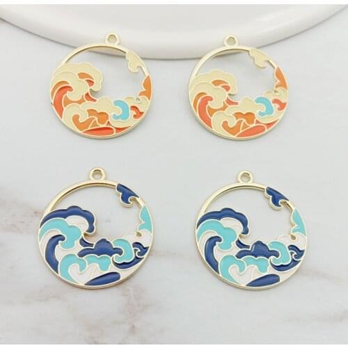 BULK! 10 Wave Charm with Goldtone Beach Wave Pendant Enamel Ocean Charm for Earring Necklace DIY Decoration Jewelry Making LO39F