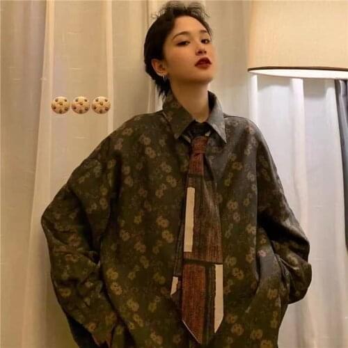 Send Tie 2021 Korean Style Mens Retro Loose Floral Printing Shirt Design Nice Long Sleeve Shirt Fashion Camisa Masculina