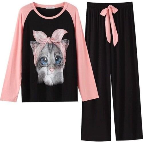 Pajama Sets for Women Cartoon Printed Long Sleeve O-neck Korean Style Comfortable Elegant Leisure Sleepwear Soft Sweet Women Set