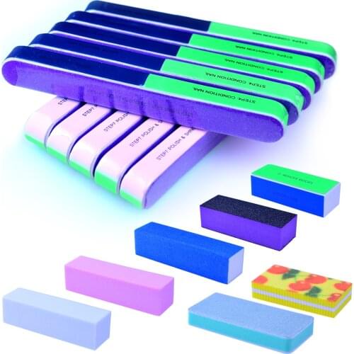 10pcs Pink White Sanding Sponge Nail Buffers Files Block Grinding Polishing Manicure Nail Art Tool Set