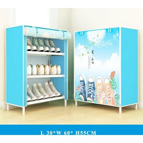 Simple Shoe Rack Dustproof Shoe Cabinet Assembly Space-Saver Standing Shelf Bedroom Hallway Fabric Foldable Storage Shoe Cabinet