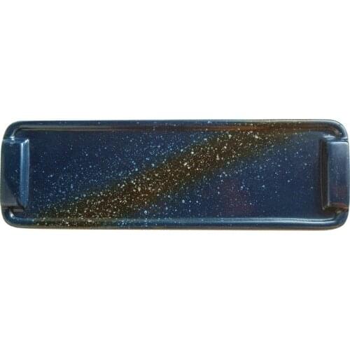Japanese-style rectangular sushi plate restaurant flat plate blue glazed high-end dishes ceramic plate
