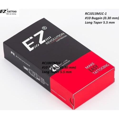 RC1013M1C-1 EZ Revolution Cartridge Needles #10 Bugpin ( 0.30 mm) Curved Magnum Regular Long Taper 5.5 mm for Cartridge Machines