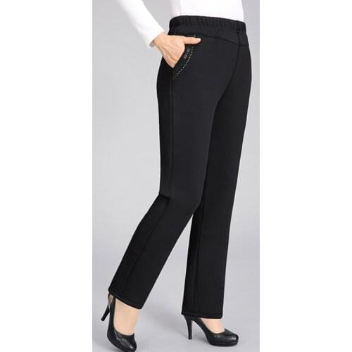 Middle-aged Women Thick Warm Pants Autumn Winter Wear Plus fleece Womens Pants Plus size Loose Cotton Pants Casual Trousers 5XL