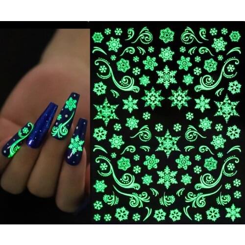 Merry Christmas Luminous Nail Stickers Fluorescent Xmas Winter Sliders for Nails Charms Glow in Dark Manicure Decals