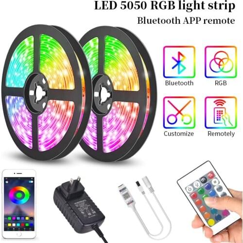 RGB LED Strip Light 5050 Flexible Neon Ribbon 5m 10m 15m 20m RGB Changeable Bluetooth Music Controller + DC12V Adapter Plug
