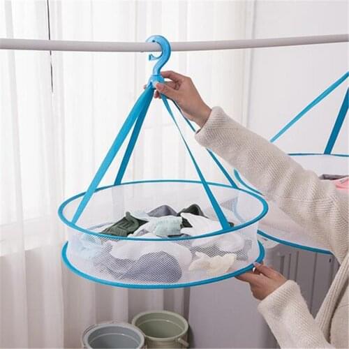 Windproof Clothes Dryer Drying Rack For Sweaters Hanging Laundry Basket Mesh Folding Nets Single