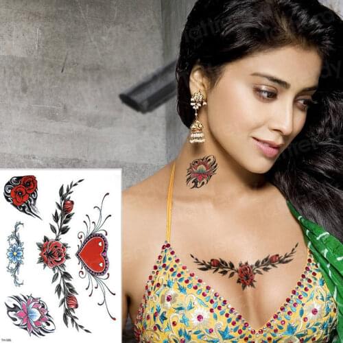 Temporary tattoo sticker love rose tattoo for women tattoo breast sexy arab body art tattoo bikini girl tatoo fake waterproof