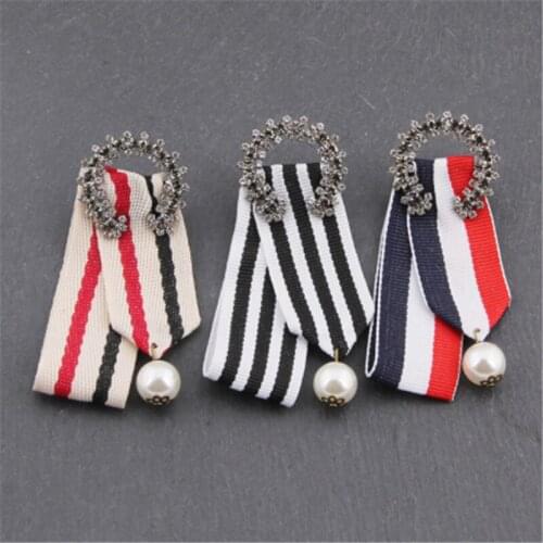 Bijoux Femme Cloth Brooches Clips Wedding Jewelry High Quality Crystal Pearl Bowknot Ribbon Brooch For Women Girls Ornaments