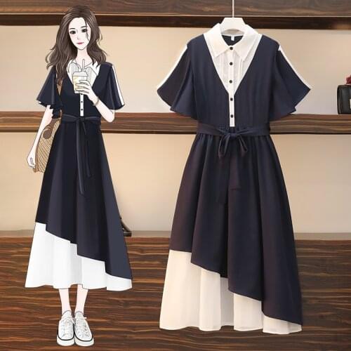 EHQAXIN Womens Dresses Summer Fairy New Button Ruffle Stitching Lace-Up All-Match Long Dress For Ladies Casual Loose M-4XL